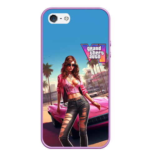 Чехол для iPhone 5/5S матовый GTA 6 girl logo, цвет сиреневый