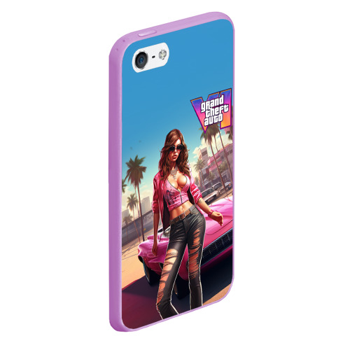 Чехол для iPhone 5/5S матовый GTA 6 girl logo, цвет сиреневый - фото 3