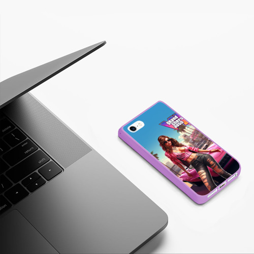 Чехол для iPhone 5/5S матовый GTA 6 girl logo, цвет сиреневый - фото 5