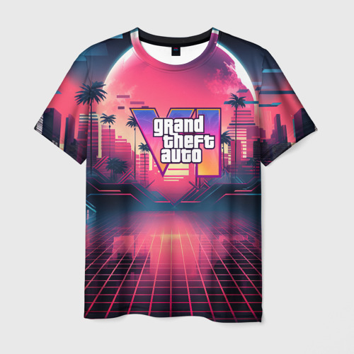 Мужская футболка 3D GTA 6 logo retro night, цвет 3D печать