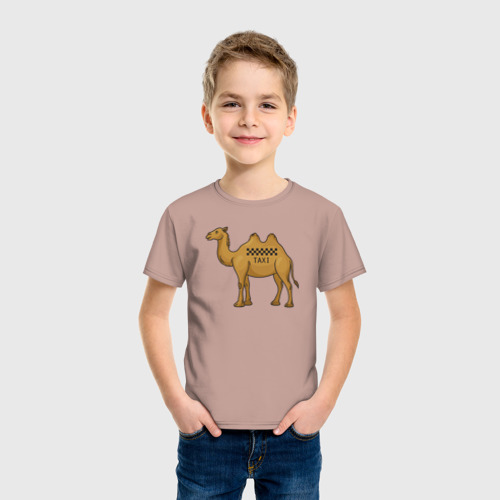 Детская футболка хлопок с принтом Такси верблюд, фото на моделе #1