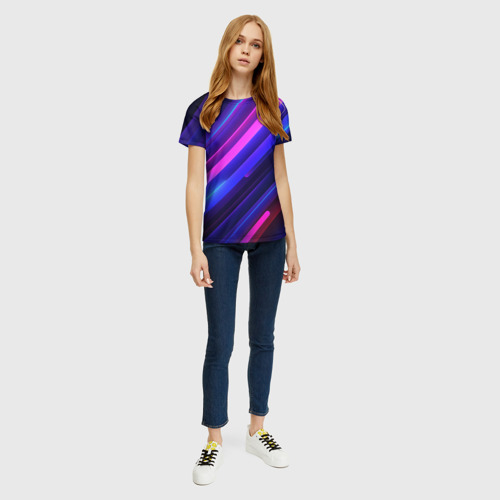 Женская футболка 3D Неоновые яркие абстрактные полосы, цвет 3D печать - фото 5