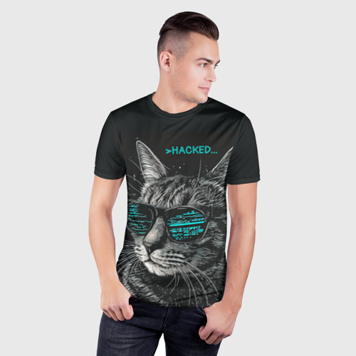 Мужская футболка 3D Slim с принтом Hacked cat, фото на моделе #1