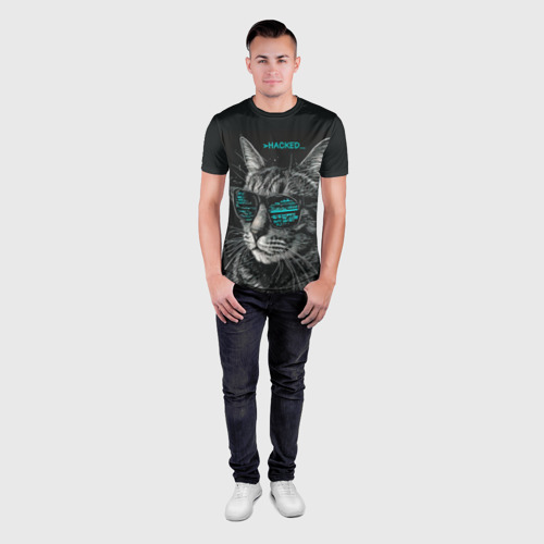 Мужская футболка 3D Slim с принтом Hacked cat, вид сбоку #3