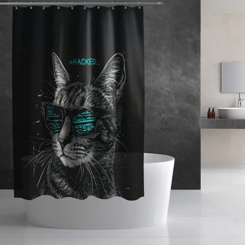 Штора 3D для ванной Hacked cat - фото 3
