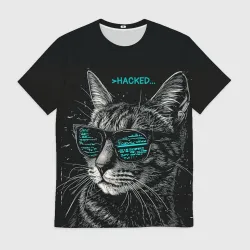 Мужская футболка 3D Hacked cat