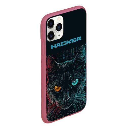 Чехол для iPhone 11 Pro Max матовый Cat    hacker, цвет малиновый - фото 3