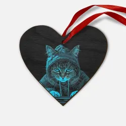 Деревянная игрушка Сердце Кот хакер за клавиатурой