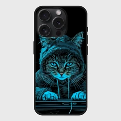 Чехол силиконовый для Apple iPhone 15 Pro матовый Кот хакер за клавиатурой