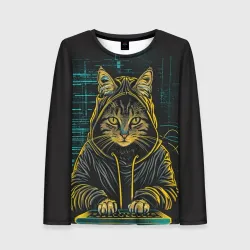 Женский лонгслив 3D Хакер  кот 