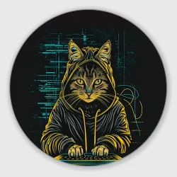 Круглый коврик для мышки Хакер  кот 