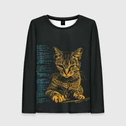 Женский лонгслив 3D Кот и программный код