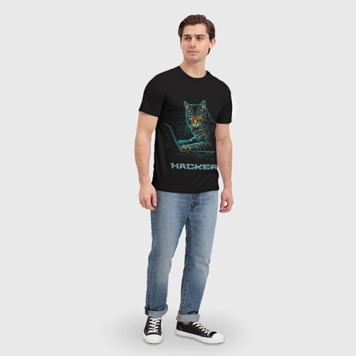 Мужская футболка 3D Cat  hacker, цвет 3D печать - фото 5