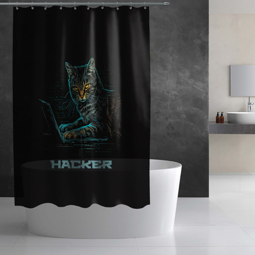 Штора 3D для ванной Cat  hacker - фото 3