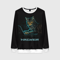 Женский свитшот 3D Cat  hacker