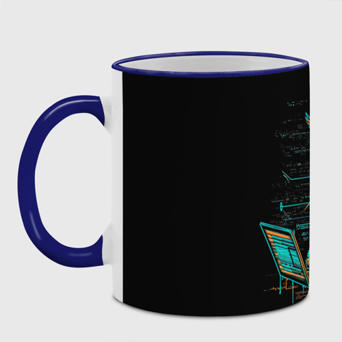 Кружка с полной запечаткой Кот хакер за   ноутбуком, цвет Кант синий - фото 2
