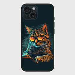 Чехол силиконовый для Apple iPhone 15 матовый Крутой кот хакер