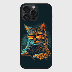 Чехол силиконовый для Apple iPhone 15 Pro Мax матовый Крутой кот хакер