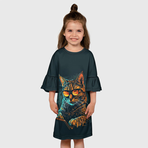 Детское платье 3D с принтом Крутой кот хакер, вид сбоку #3
