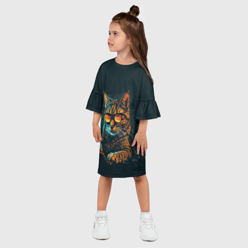 Детское платье 3D с принтом Крутой кот хакер, фото на моделе #1