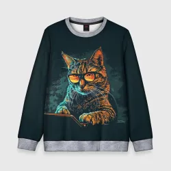 Детский свитшот 3D Крутой кот хакер