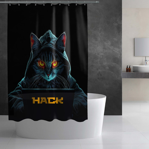 Штора 3D для ванной Hack  cat - фото 2