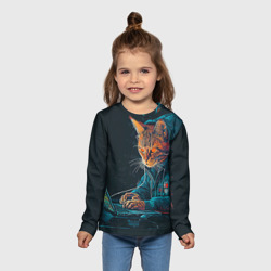 Детский лонгслив 3D Кот хакер в спортивном костюме - фото 2