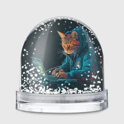 Игрушка Снежный шар Кот хакер в спортивном костюме