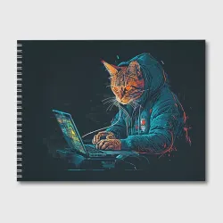 Альбом для рисования Кот хакер в спортивном костюме