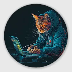 Круглый коврик для мышки Кот хакер в спортивном костюме