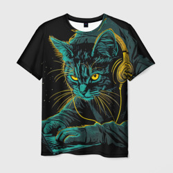 Кот хакер с наушниками – Мужская футболка 3D с принтом купить со скидкой в -26%