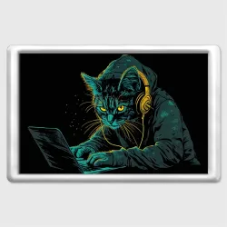 Магнит 45*70 Кот хакер с наушниками
