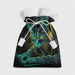 Подарочный 3D мешок Кот хакер с наушниками