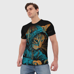 Мужская футболка 3D Кот хакер в костюмчике - фото 2