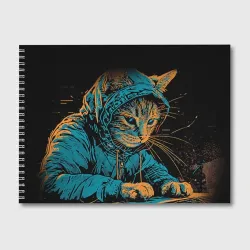 Альбом для рисования Кот хакер в костюмчике