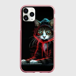 Чехол для iPhone 11 Pro матовый Кот хакер  в капюшоне