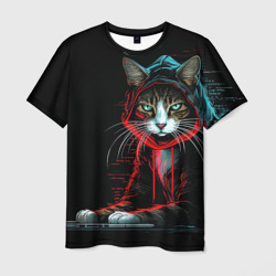 Мужская футболка 3D Кот хакер  в капюшоне