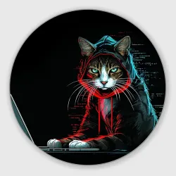 Круглый коврик для мышки Кот хакер  в капюшоне