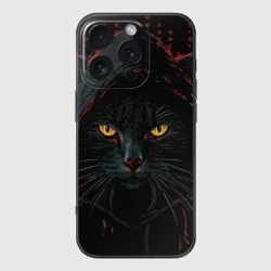 Чехол для iPhone 16 Pro силиконовый с защитой камеры Черный кот  хакер