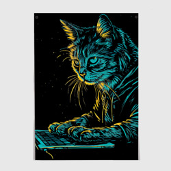 Постер Кот хакер с ноутбуком