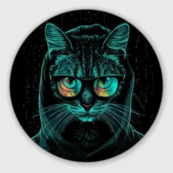 Круглый коврик для мышки Кот программист хакер