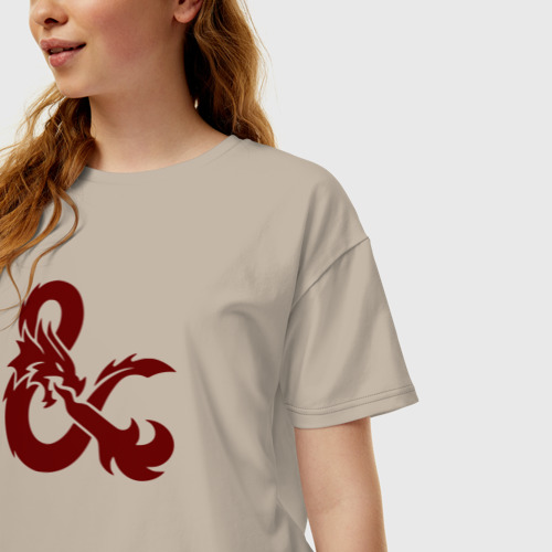 Женская футболка хлопок Oversize Подземелья и драконы лого, цвет миндальный - фото 3