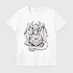 Мужская футболка хлопок Дракончик обнимает игральную кость