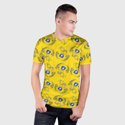 Мужская футболка 3D Slim Узор - цветы гжель на желтом фоне - фото 2