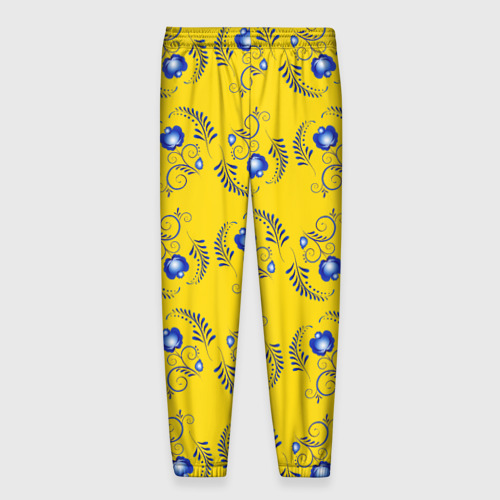 Мужские брюки 3D Узор - цветы гжель на желтом фоне, цвет 3D печать - фото 2