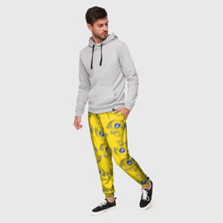 Мужские брюки 3D Узор - цветы гжель на желтом фоне - фото 2