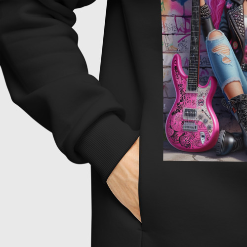 Мужское худи Oversize хлопок Барби панк гитарист - нейросеть, цвет черный - фото 8
