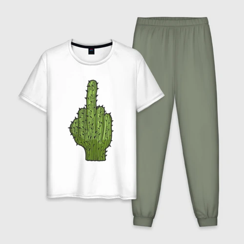 Мужская пижама с белой футболкой хлопок Cactus fuck