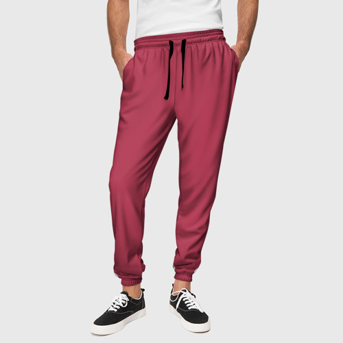 Мужские брюки 3D с принтом Однотонный красно-малиновый брусничный цвет, вид сбоку #3