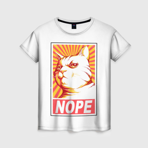Женская футболка 3D с принтом Nope - cat, вид спереди #2